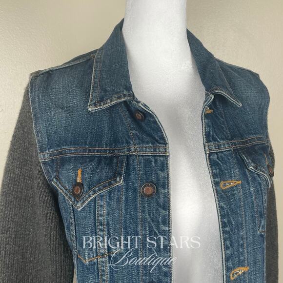 Rare Knit Wool Sleeve Denim Jacket ASO Rory Gilmore Girls Vintage Casual Y2K - Picture 10 of 12